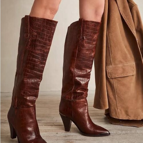 Free People Shoes - Free People Stevie Brown Croc Embossed Knee High Boots NWT Size 7.5 EU37.5 RARE